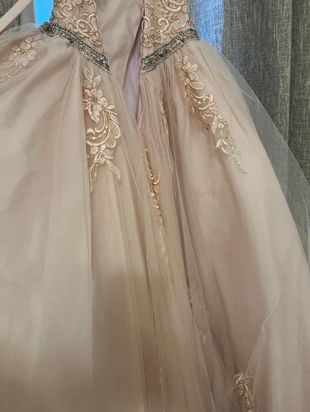 Blush Pink Ball Gown with Embroidered Bodice - Picture 5 of 16